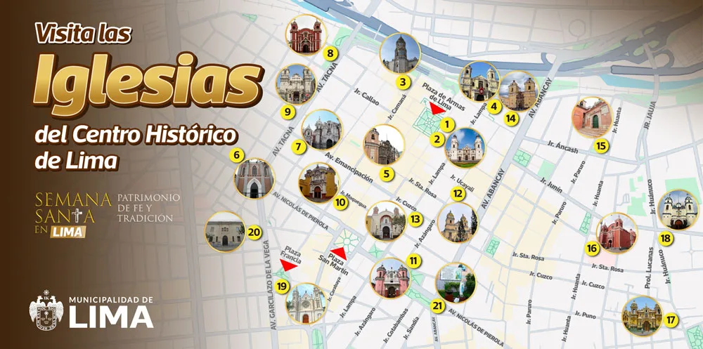 recorrido de las 21 iglesias del centro histórico lima