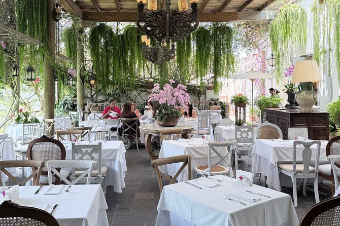 Por el jardín y el café, dentro del Museo.